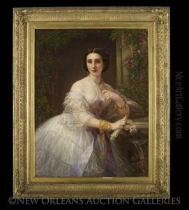 Portrait Of A Lady In White, Under An Arbor by Bernardo Amiconi