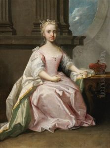 Portrait Of Princess Mary (1723-1772), Full-length, In A Pink Dress, Seated In An Interior by Jacopo Amigoni