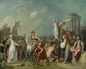 Clorinda Rescuing Olindo And Sophronia by Jacopo Amigoni