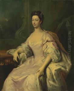 Portrait Of Princess Caroline Elizabeth (1713-1757), Daughter Of King George Ii, Three-quarter-length, In A Pink Dress And Ermine-lined Cloak