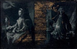 Portrait D'un Homme Debout, Appuye, Et Portrait D'une Femme Assise, Pres D'une Chandelle by Jacopo Amigoni