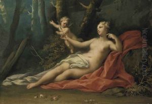 Venus And Cupid In A Wooded Landscape by Jacopo Amigoni