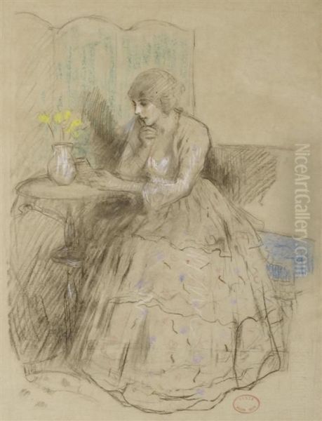 Woman Reading At A Table - view 1