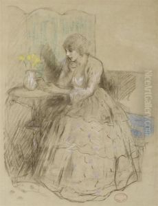 Woman Reading At A Table by William Ablett