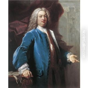 Portrait Of A Gentleman Thought To Be James Howe, Wearing A Powdered Wig And A Blue Velvet Frock-coat, Standing In A Palatial Interior
