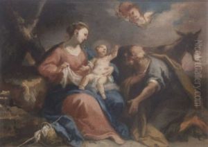 The Rest On The Flight Into Egypt by Jacopo Amigoni