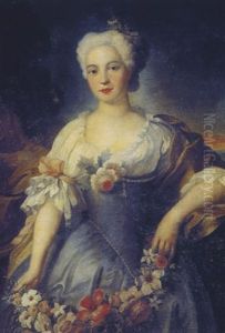 Portrait De Femme Tenant Une Guirlande De Fleurs