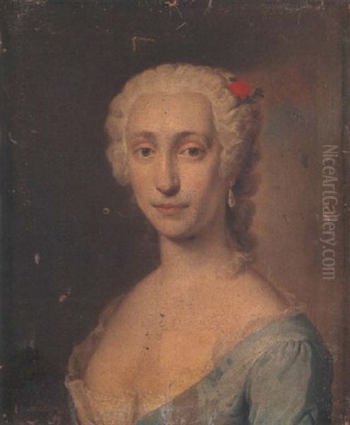 Portrait Of A Lady Wearing A Blue Lace-trimmed Dress And A Red Flower In Her Hair (princess Maria Clementina Sobieska?) - view 1