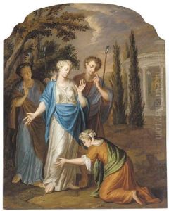 Classical Figures Before A Temple To Diana by Jacopo Amigoni