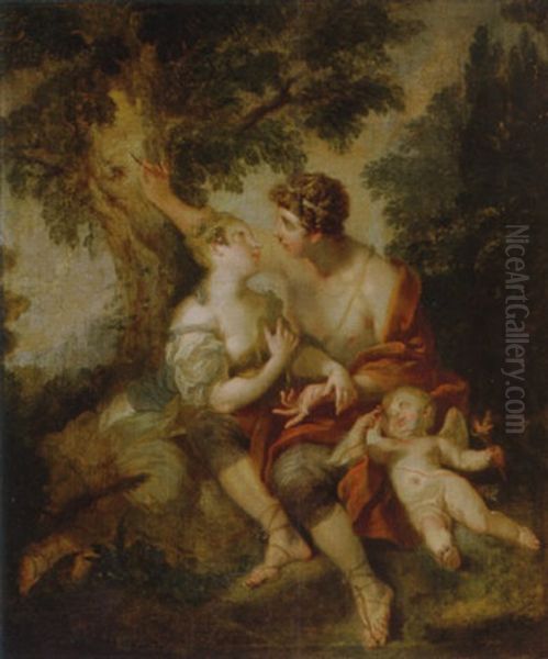 Courting Couple With Cupid Under Tree - view 1