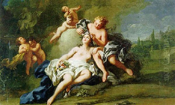 Cupid And Psyche (?) With Four Putti In A Landscape - view 1