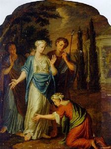 A Peasant Kneeling Before A Couple, A Temple Devoted To Diana Beyond