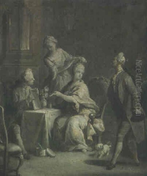A Lady At Her Toilet Receiving A Gentleman Visitor - view 1