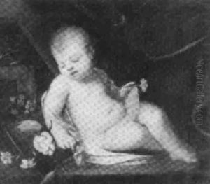 The Infant Christ Reclining Against The Cross And Surrounded By Intruments Of The Passion And Flowers