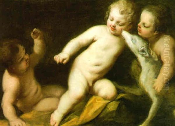 Three Putti Playing With A Greyhound - view 1
