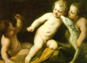 Three Putti Playing With A Greyhound by Jacopo Amigoni