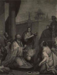En Mand Ved Sin Hustrus Gravm+le by Jacopo Amigoni