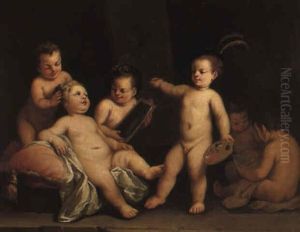 Putti As Apelles And Campaspe by Jacopo Amigoni
