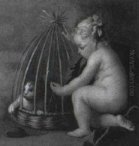 A Child Teasing A Caged Cat With A Toy Mouse A Child Teasing A Caged Cat With A Toy Mouse