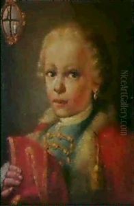 A Portrait Of A Young Boy, Bust Length, Wearing A Fur       Trimmed Red Cape And Blue Jacket....