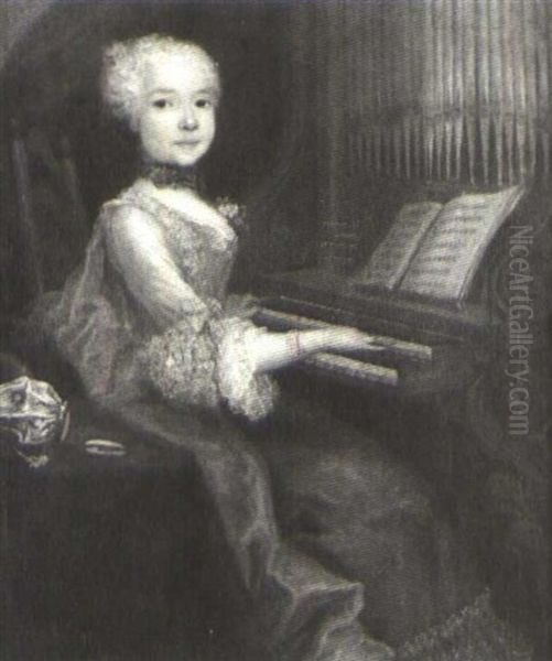 An Elegant Young Girl Seated At An Organ - view 1