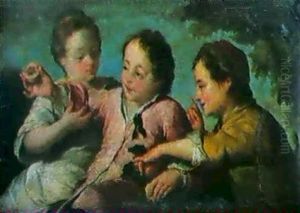 Drei Kinder Mit Fruchten. by Jacopo Amigoni
