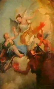 Der Ruhm (fama) Hebt Die Kunste Empor, Wahrend Ein Putto Den Neid Bekampft by Jacopo Amigoni