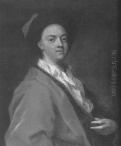 Portrait Of A Gentleman, Half Length, Wearing A Red Velvet  Jacket And Hat With Fur, And A White Shirt