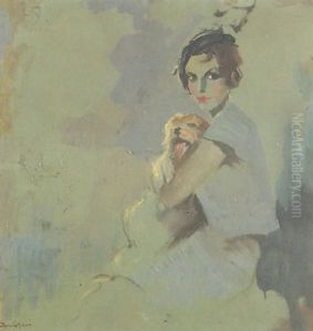 Fanciulla Con Cane by Giuseppe Amisani