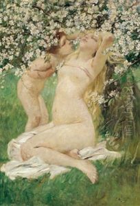 Unter Bluhenden Baumen - Bildnis Der Muse Des Kunstlers Mit Deren Gemeinsamen Tochter Anna
