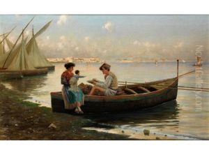 Fischerfamilie Im Kahn Im Golf Von Neapel by Guilio Amodio