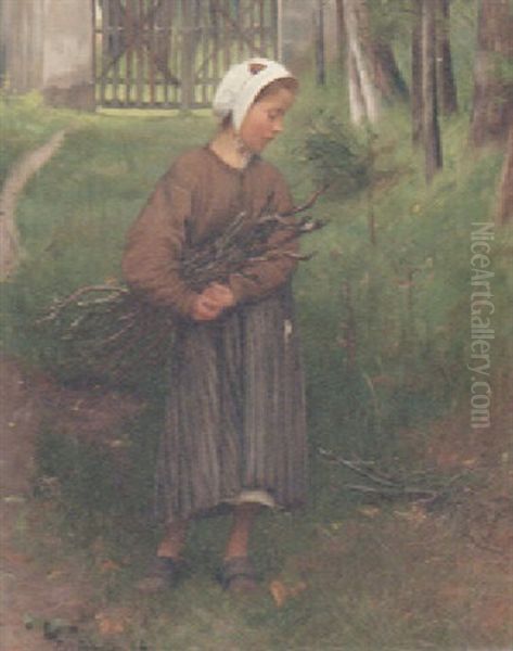 A Young Child Gathering Sticks - view 1