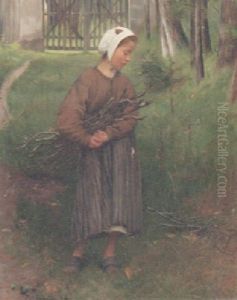 A Young Child Gathering Sticks by Rodolfo Amoedo