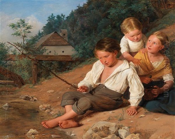 Siblings At A Creek - view 1