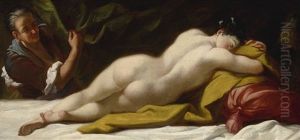 Nude Asleep In An Interior, An Older Woman Beyond