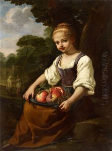 Portrait Of A Boy Portrait Of A Girl With A Basket Of Fruit by Antonio Amorosi