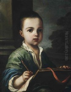 Portrait Of A Boy, Half-length, A Chalk Pen In His Right Hand, A Landscape Beyond