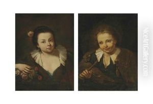 A Peasant Girl (+ A Peasant Boy; Pair) by Antonio Amorosi