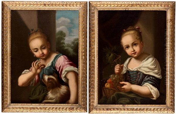 A Girl With A Dog, A Girl With A Basket Of Fruit - view 1