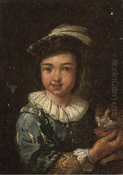 Portrait Of A Boy, In A Feathered Cap, A Dog In His Arms - view 1