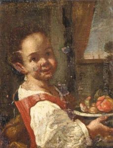 Portrait Of A Girl Holding A Bowl Of Fruit Portrait Of A Girl Holding A Bowl Of Fruit