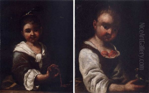 Portrait Of A Young Girl In A Blue Dress And A White Shawl, Holding A Rosary - view 1