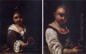 Portrait Of A Young Girl In A Blue Dress And A White Shawl, Holding A Rosary