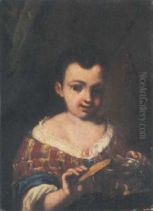 Portrait Of A Young Girl Standing Beside A Table With A Jar