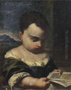 A Young Girl Reading A Book, A Landscape Beyond by Antonio Amorosi