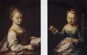 Portrait Of A Girl In A Yellow And Pink Dress Reading