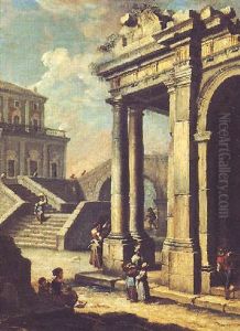 Figure In Un Capriccio Architettonico by Antonio Amorosi