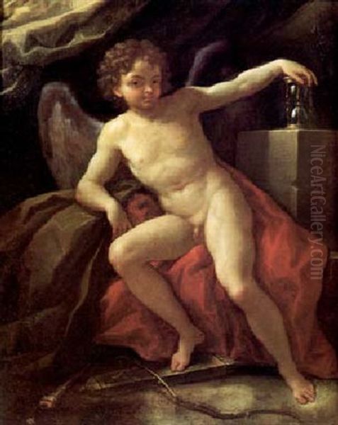 Cupido Seduto Con Una Clessidra Nella Destra E L'arco Elle Frecce Ai Piedi: Amor Domato - view 1