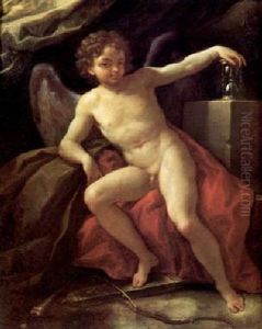 Cupido Seduto Con Una Clessidra Nella Destra E L'arco Elle Frecce Ai Piedi: Amor Domato by Antonio Amorosi