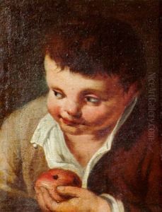 A Boy, Half Length, Holding An Apple by Antonio Amorosi